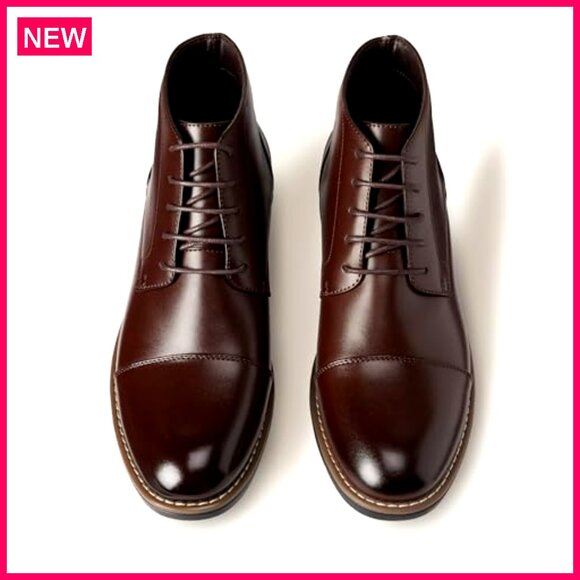 Men\'s Cap Toe Ankle Dress Boots, Faux Leather, Lace Up Closure